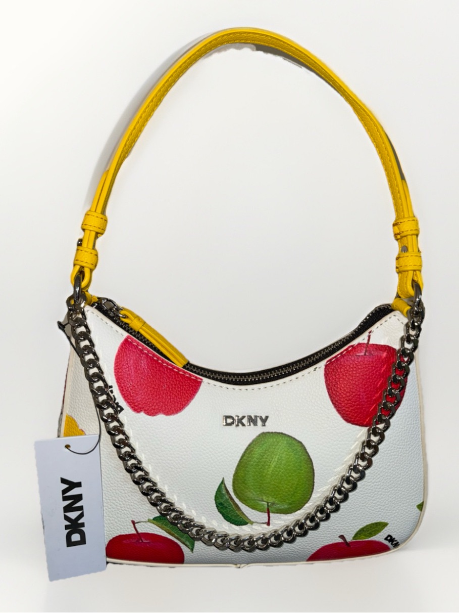 Dkny Lee Marhmallow White Apple Print Red Yellow Green Shoulder Purse Bag Fruit